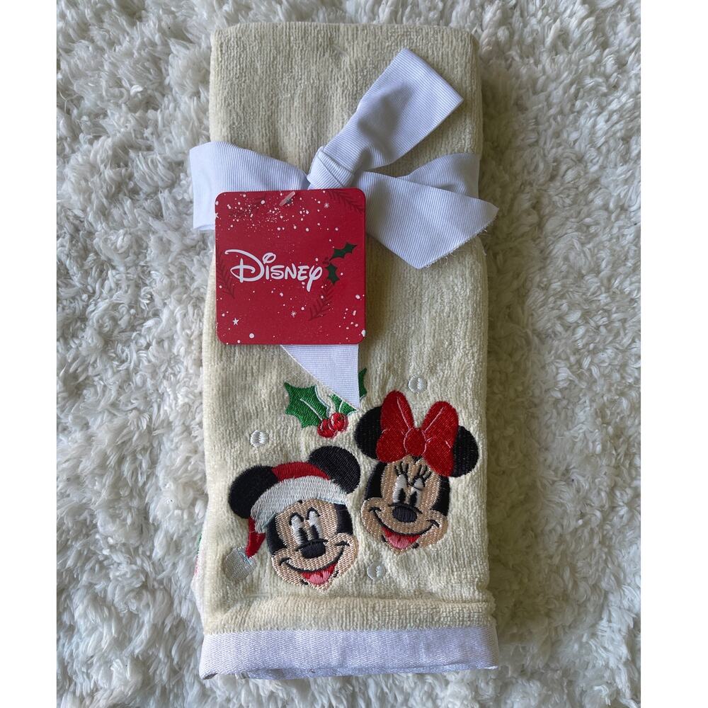 Disney Mickey & Minnie Holiday Hand Towels 2 Pack 15"x25" Embroidered Cotton NEW
